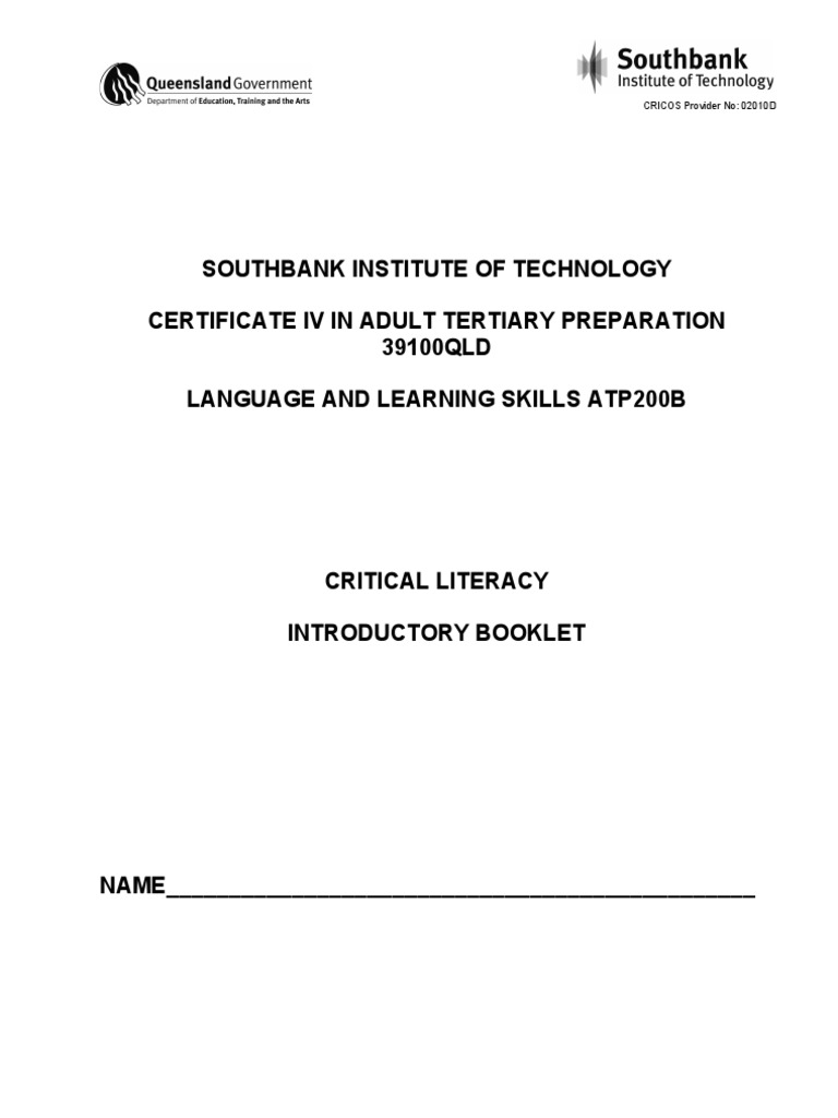 Southbank Institute of Technology Certificate Iv in Adult Tertiary Preparation 39100QLD Language