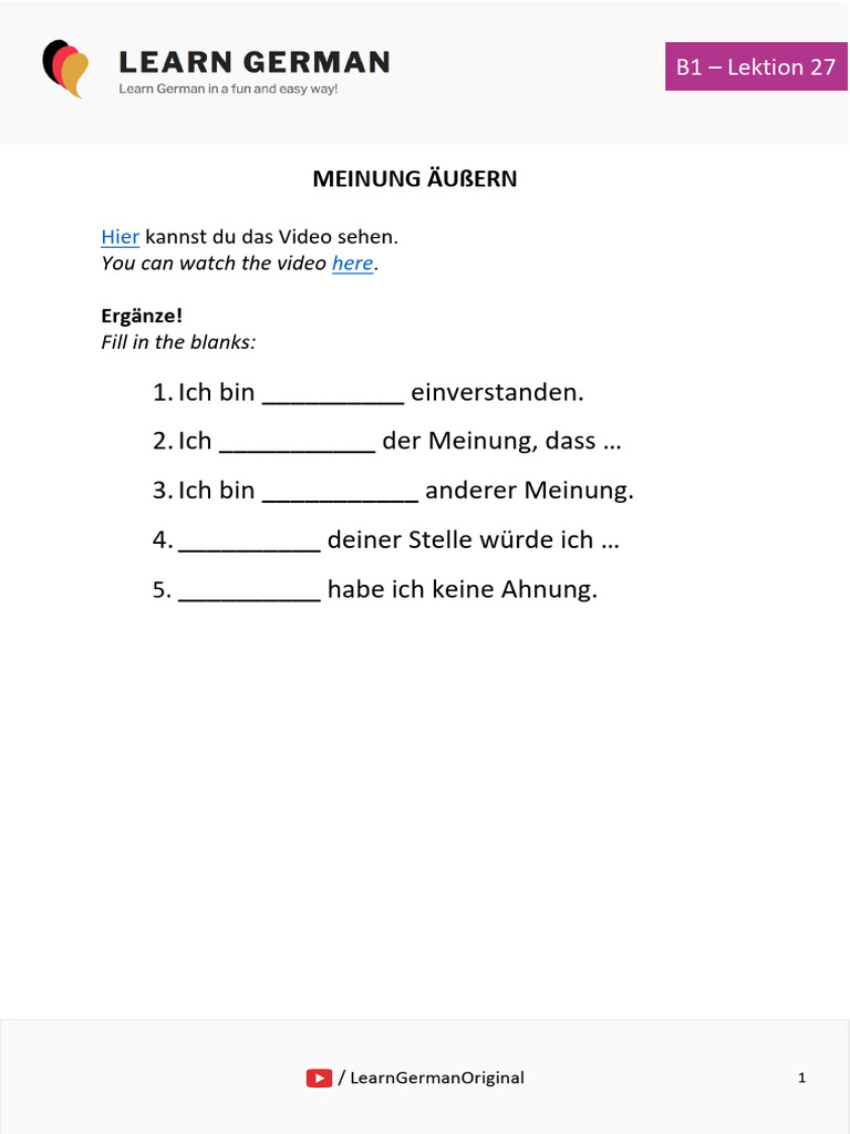 B1 Lesson 27 Meinung äußern Pdf