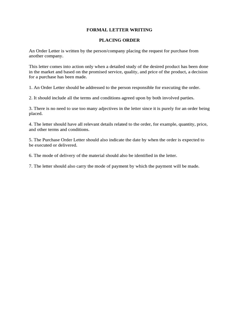 Formal Letter Writing Placing Order | PDF