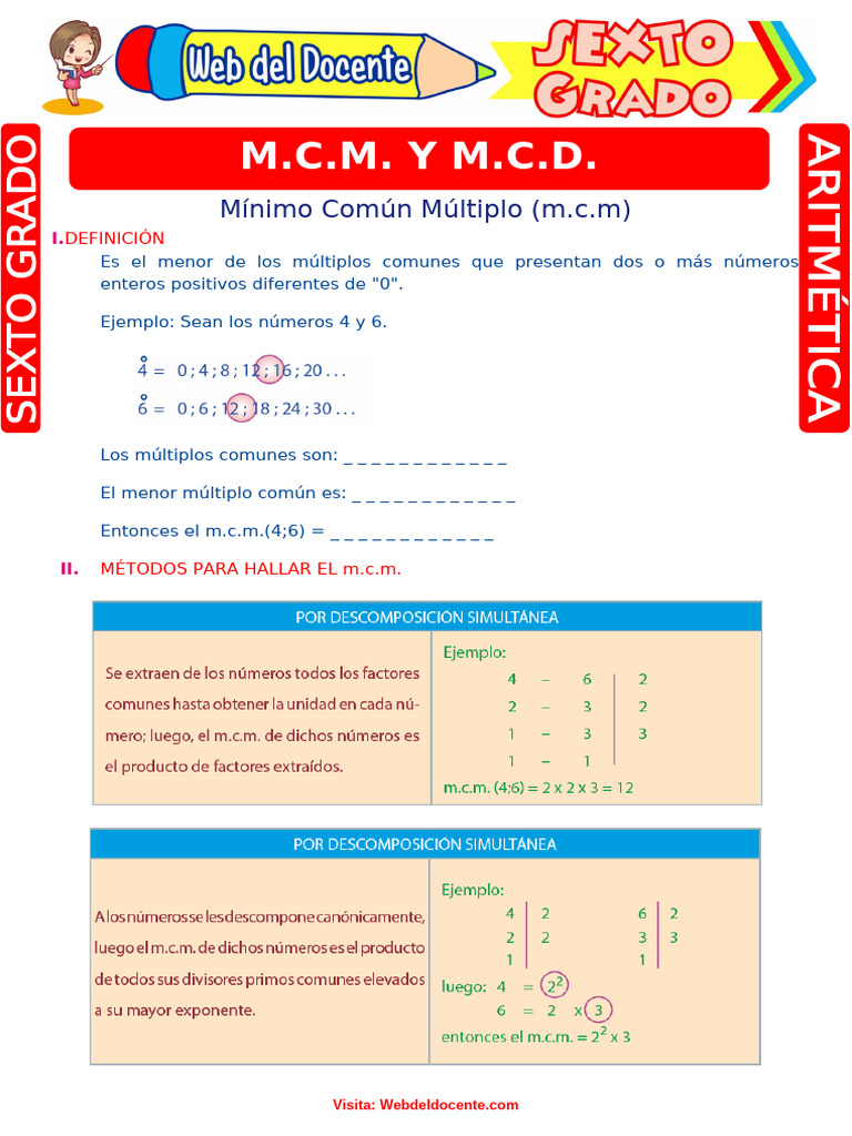 MCM y MCD para Sexto Grado de Primaria | PDF