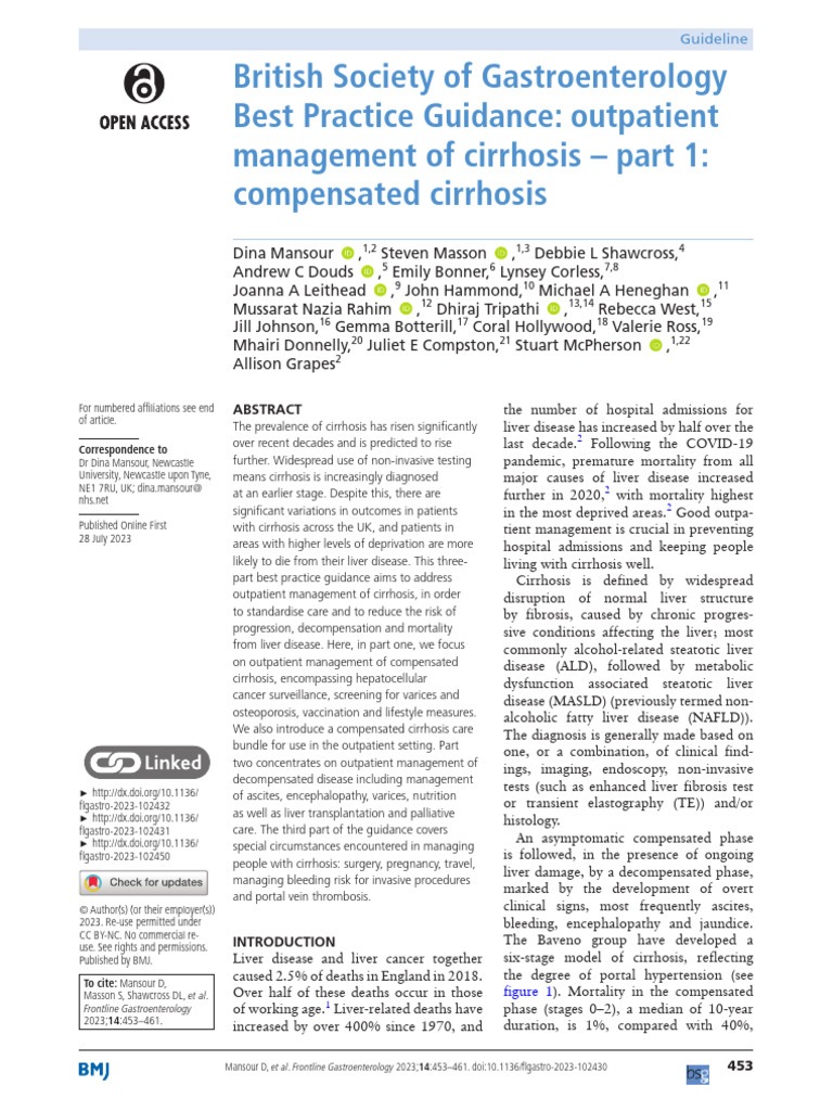 BSG Guidelines: Outpatient Cirrhosis Care | PDF | Cirrhosis | Medical ...