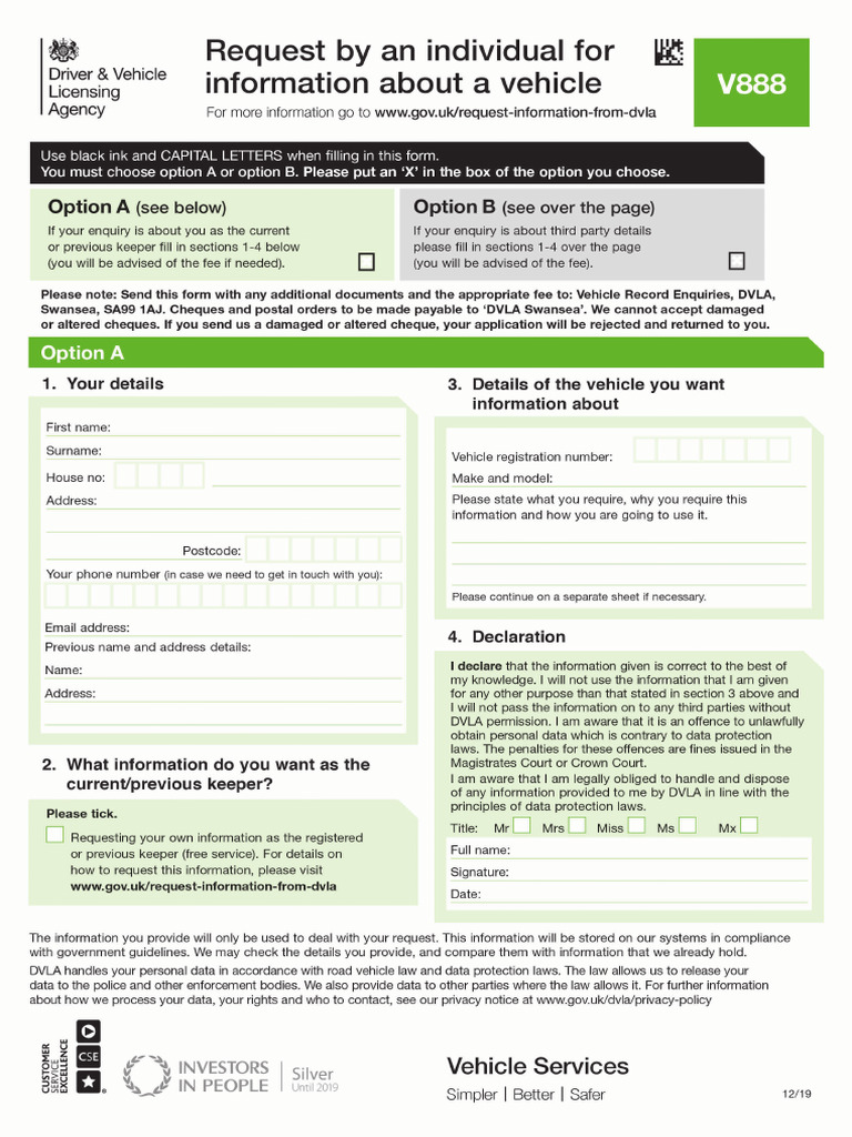 v888 Request by An Individual For Information About A Vehicle | PDF