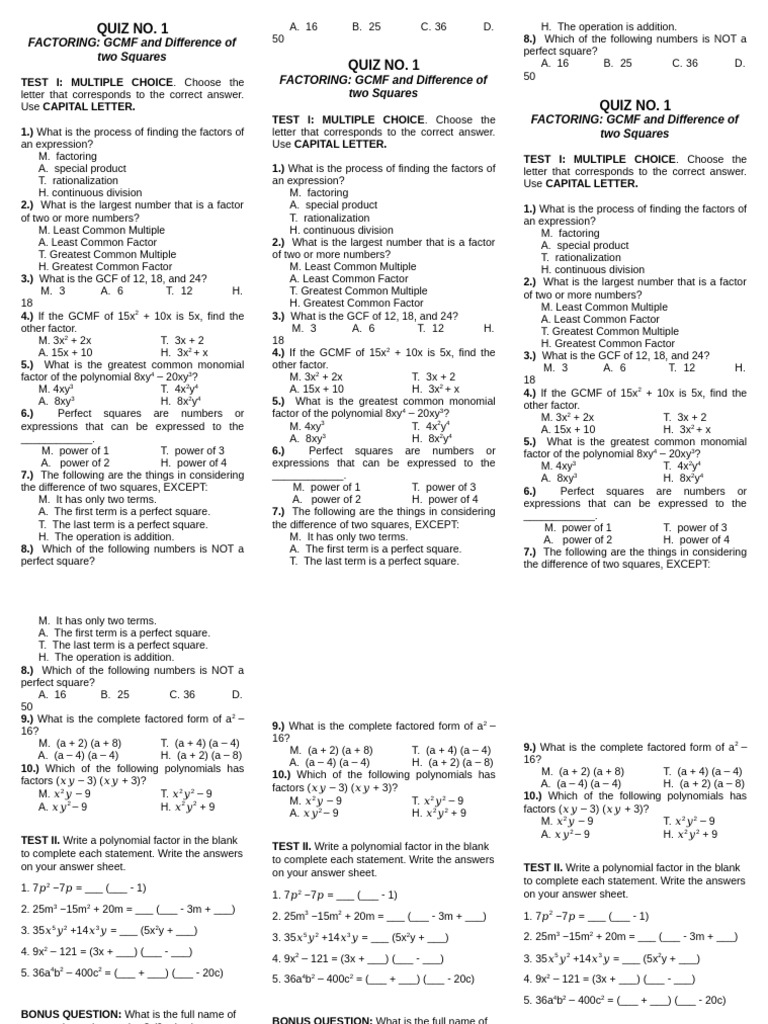 Q1 Quiz No. 1 | PDF