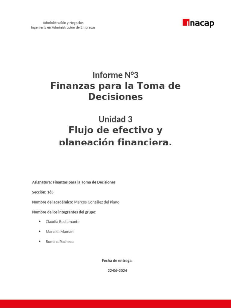 Informe UN°3 Finanzas para La Toma de Decisiones 2024 | PDF