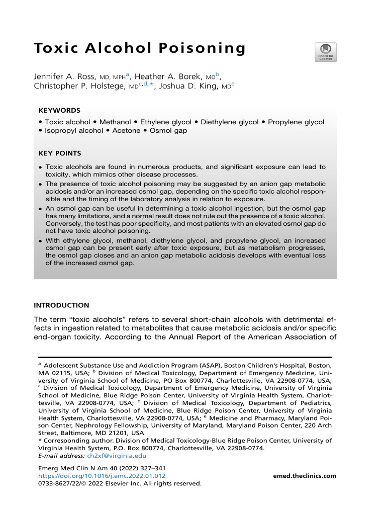 Jennifer a ross toxic alcohol poisoning 2022 pdf