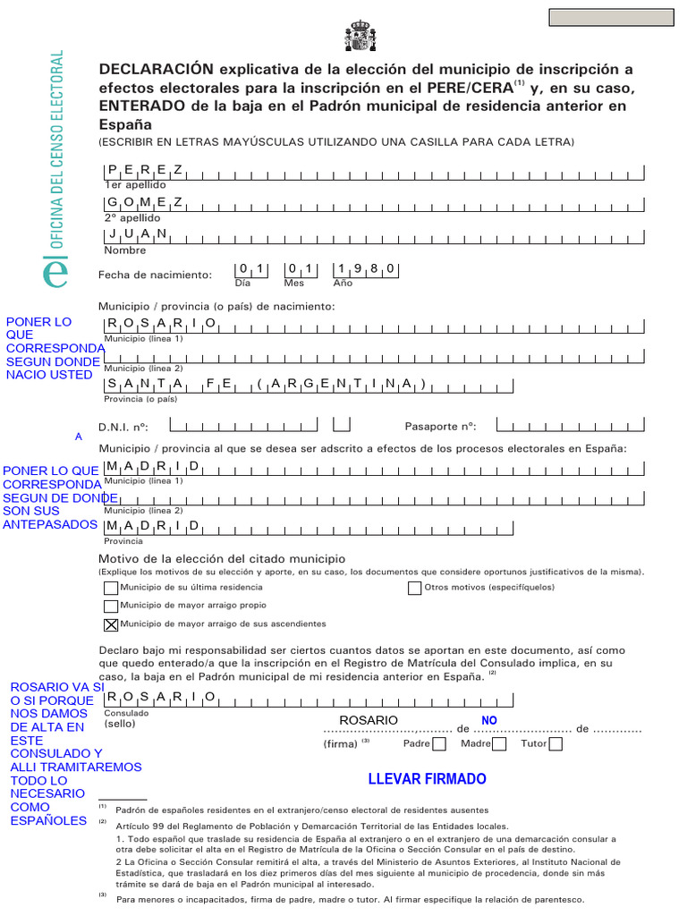 Declaración Explicativa PERE - CERA EJEMPLO | PDF