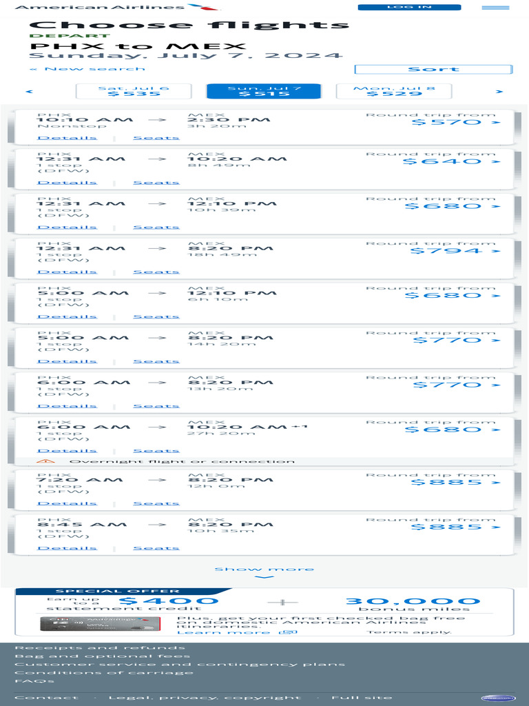 Flight 1 - Choose Flights - American Airlines | PDF