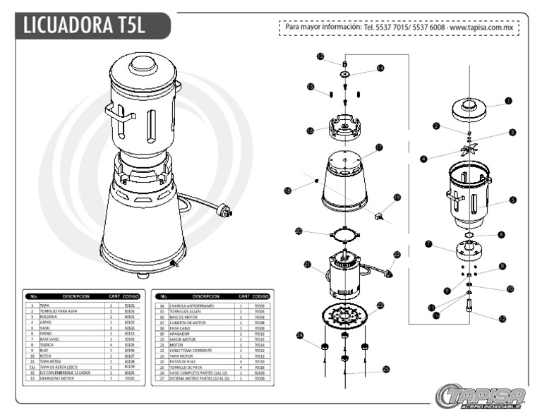 Licuadora T5L: Información y Contacto | PDF