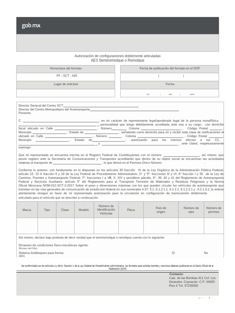 Formato AE3 Semirremolque o Remolque MIR 44831 | PDF