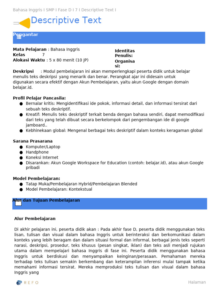 MA Bing 7 Descriptive Text-Things | PDF