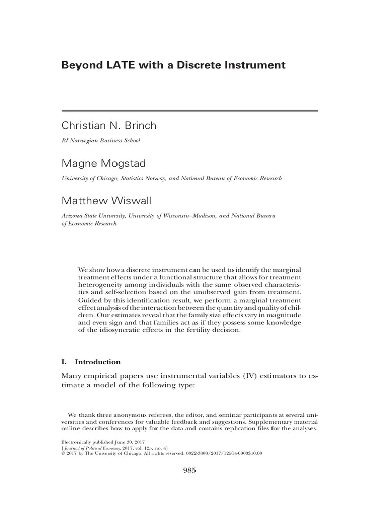 Beyond LATE With a Discrete Instrument | PDF