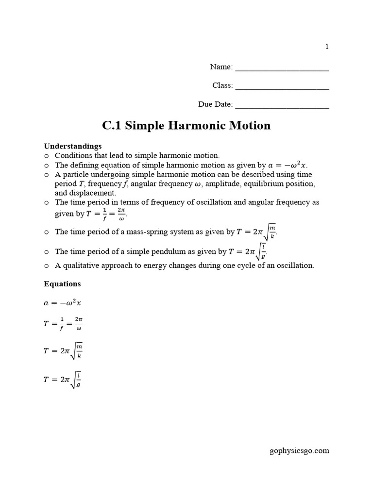 C.1 Simple Harmonic Motion Version 2 | PDF