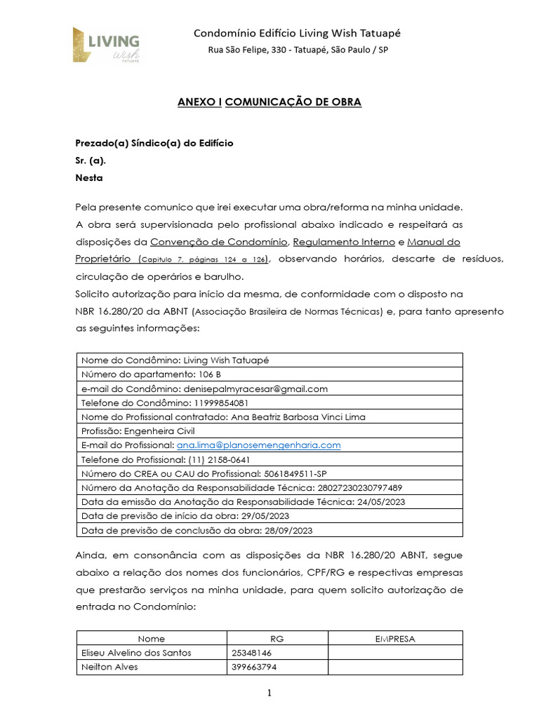 Comunica o De Obra PDF