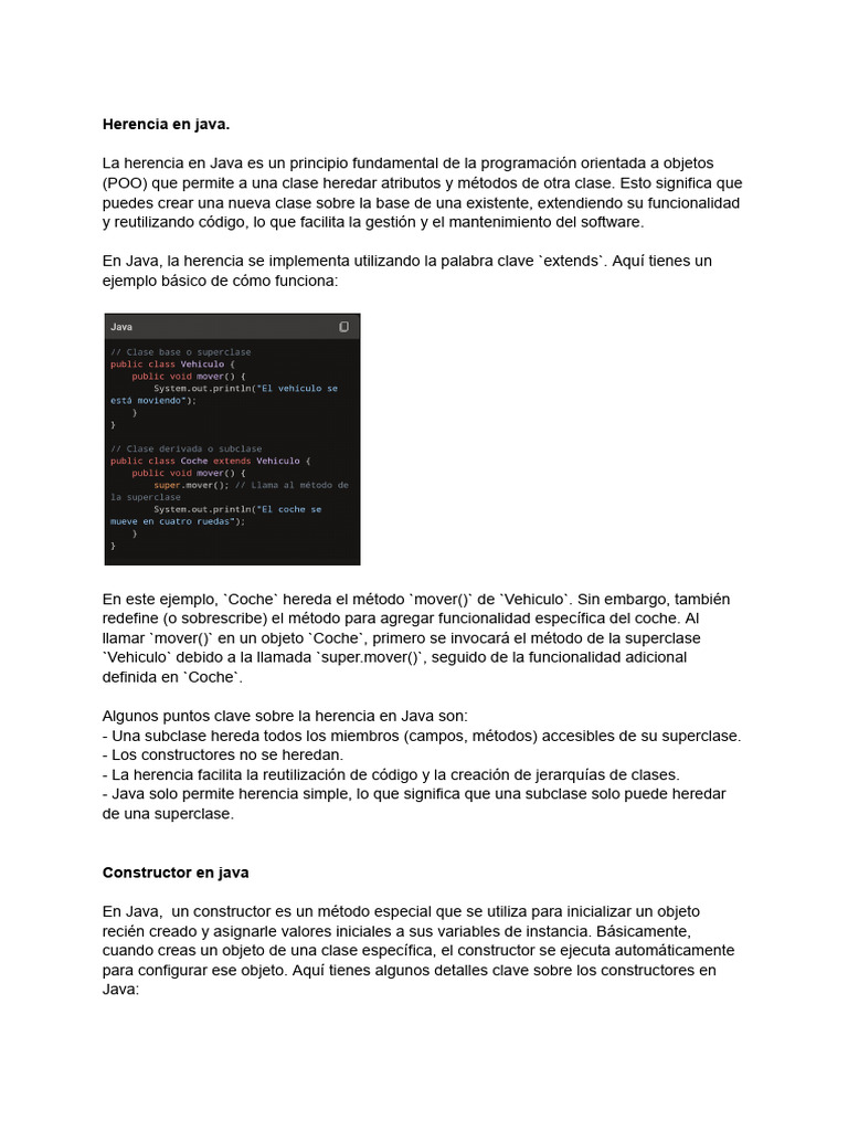 Herencia y Constructores en Java | PDF | Herencia (Programación ...