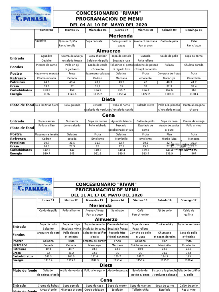 Programacion Menu Mayo | PDF | Cooking | Food And Drink