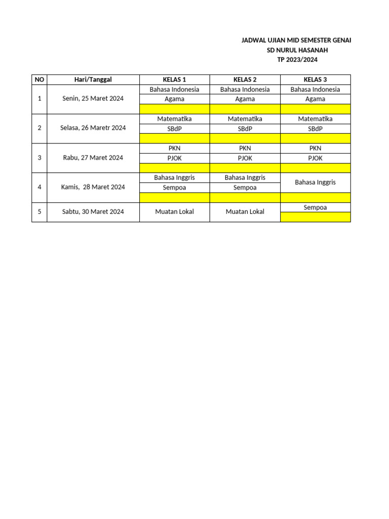Roster Ujian Mid Sem II | PDF