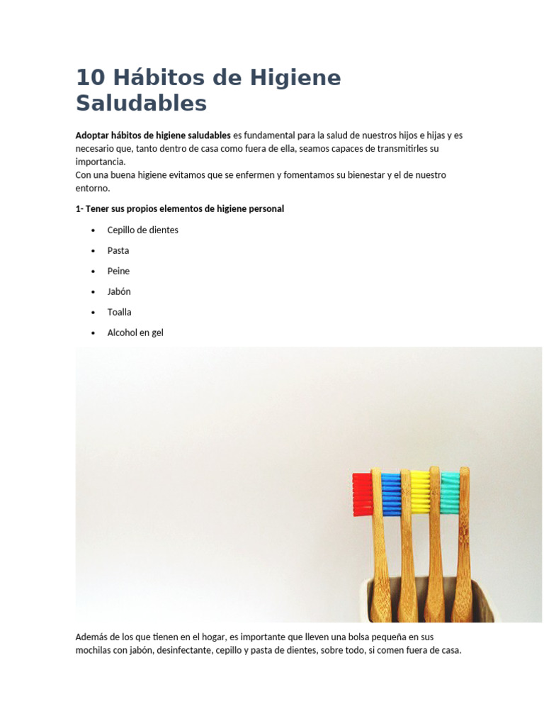 10 Hábitos De Higiene Saludables Pdf