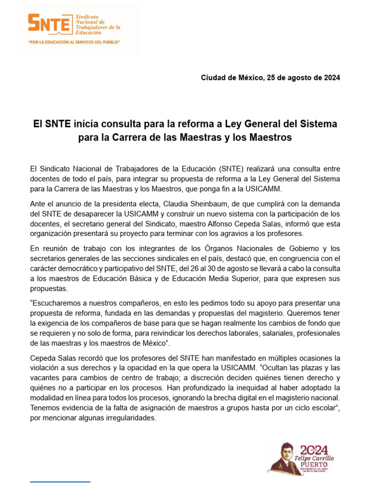 El SNTE Inicia Consulta para La Reforma A Ley General Del Sistema para ...