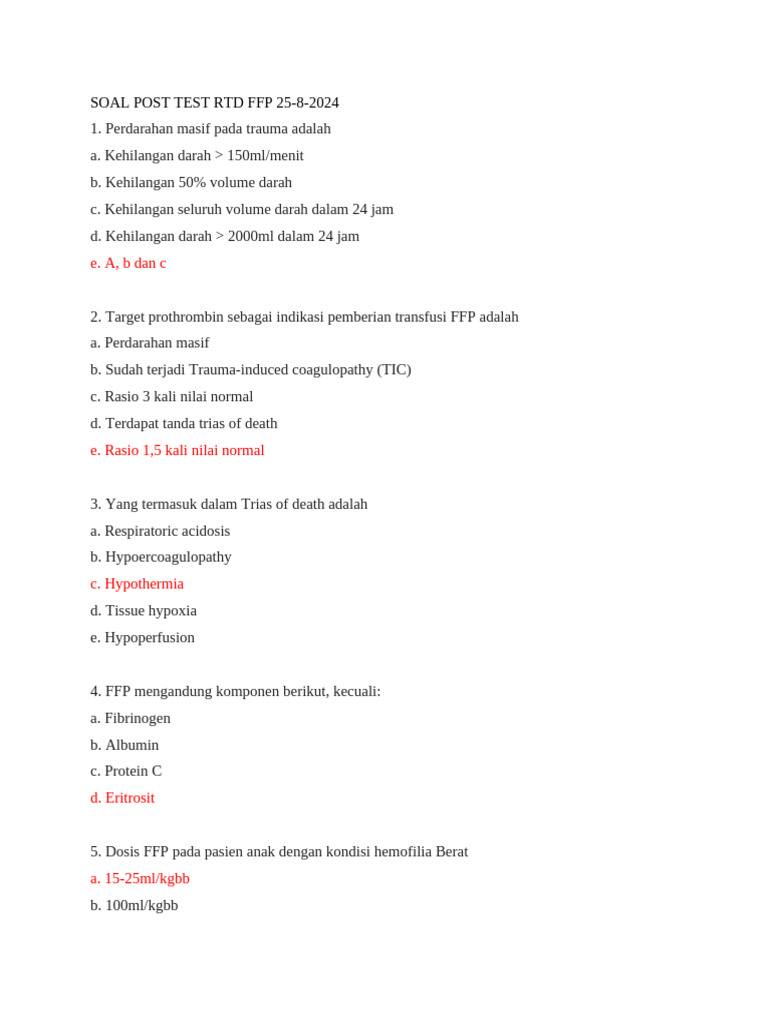 Soal Post Test RTD FFP | PDF
