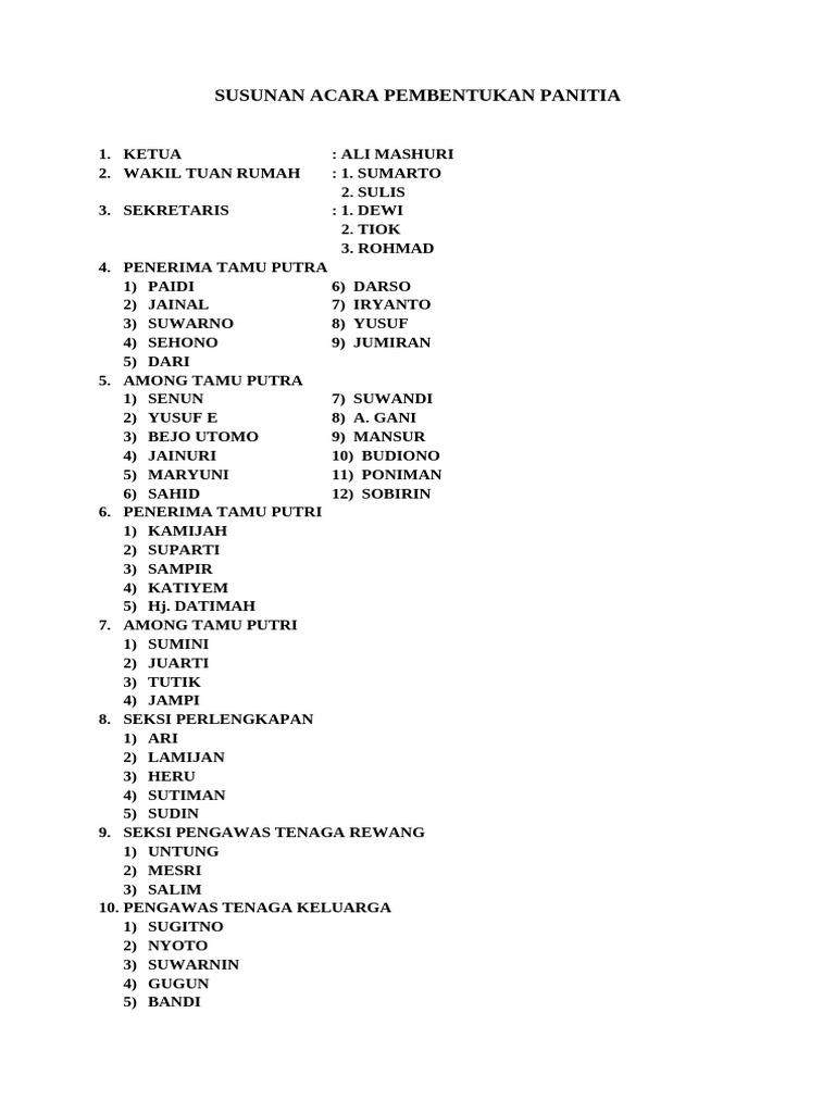 Susunan Acara Pembentukan Panitia | PDF