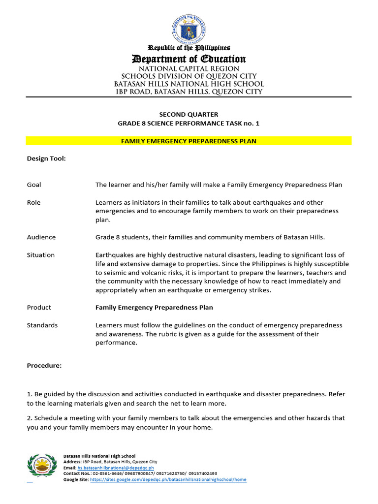 Performance Task 1 3 Sci 8 2Q SY 23 24 | PDF | Emergency Management ...