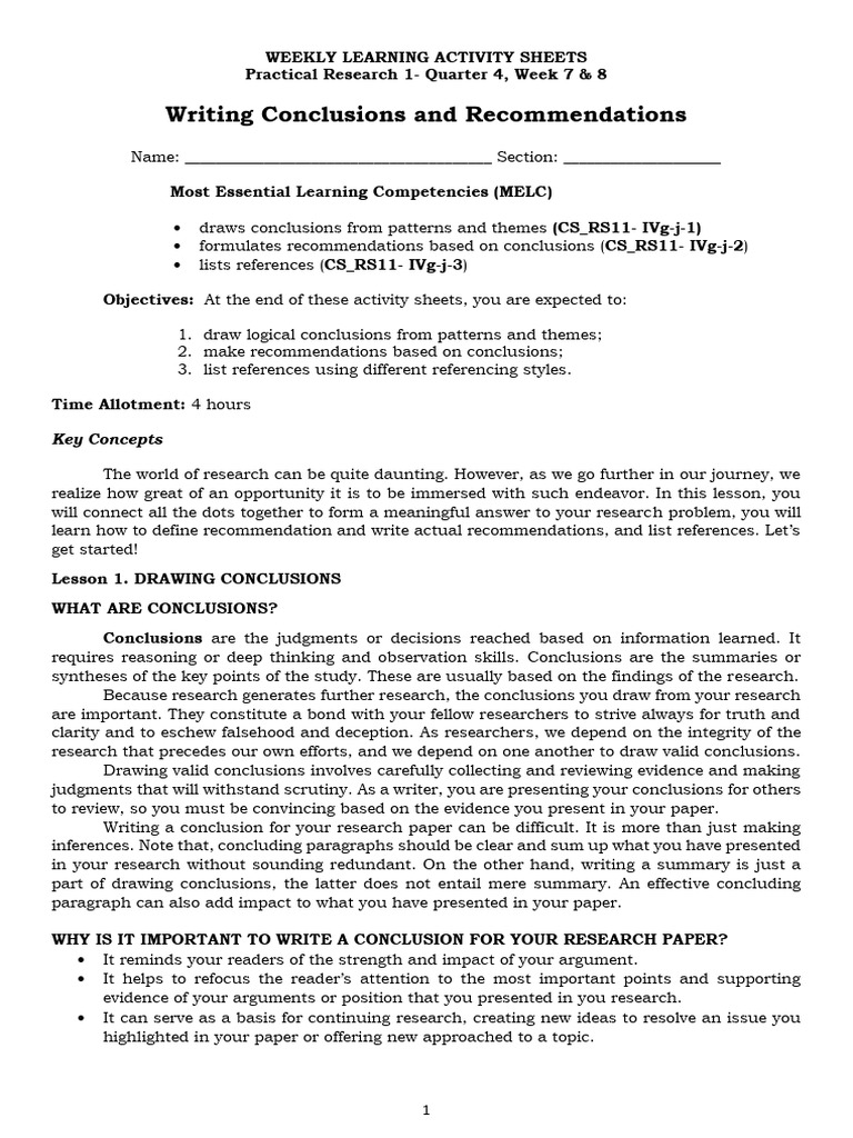 Writing Conclusions and Recommendations: Key Concepts | PDF