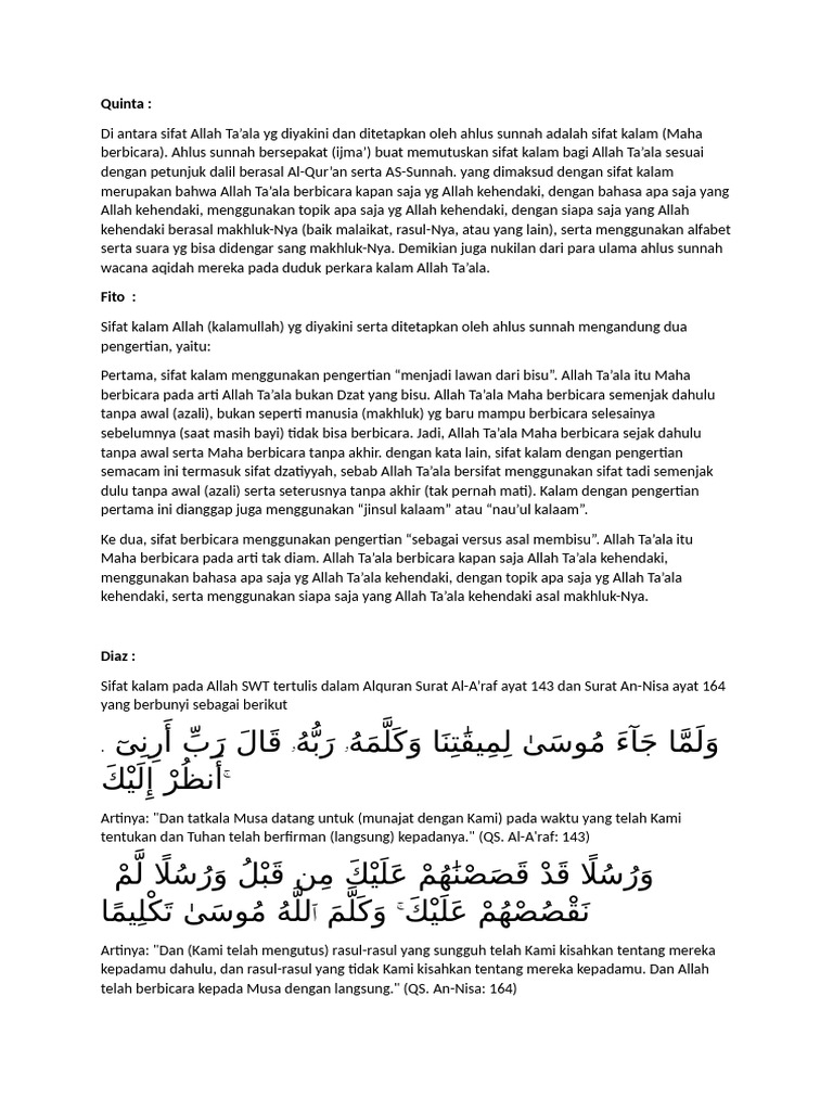 Bahan PPT Sifat Allah Kalam | PDF