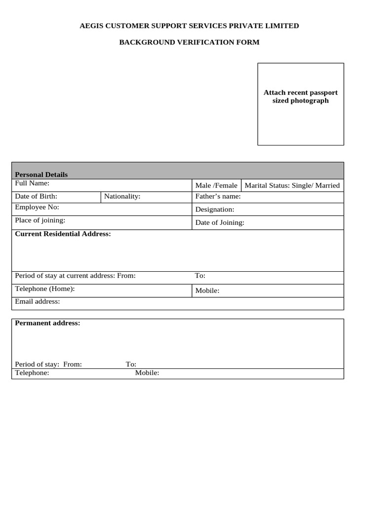 Background Verification Form | PDF | Temporary Work | Business