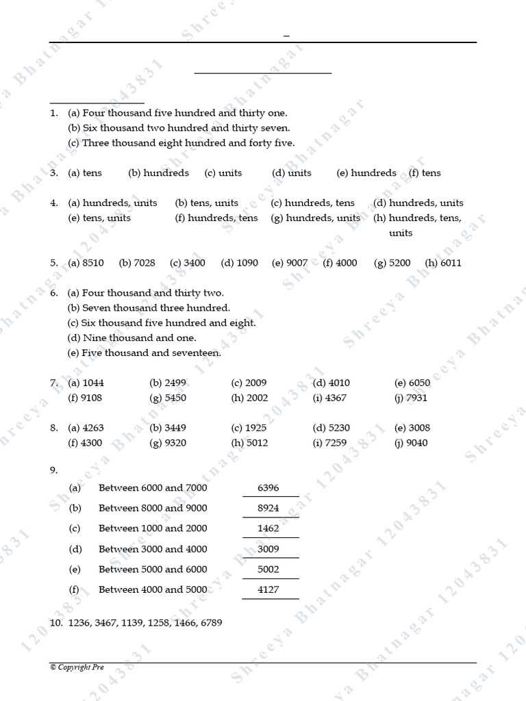Year 4 Mathematics Module 1 Answers | PDF | Mathematics | Arithmetic