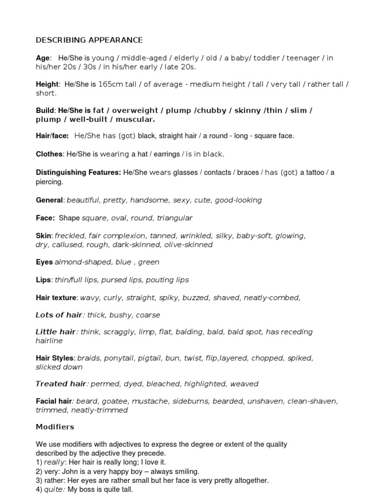 Comprehensive Guide to Describing Appearance | PDF