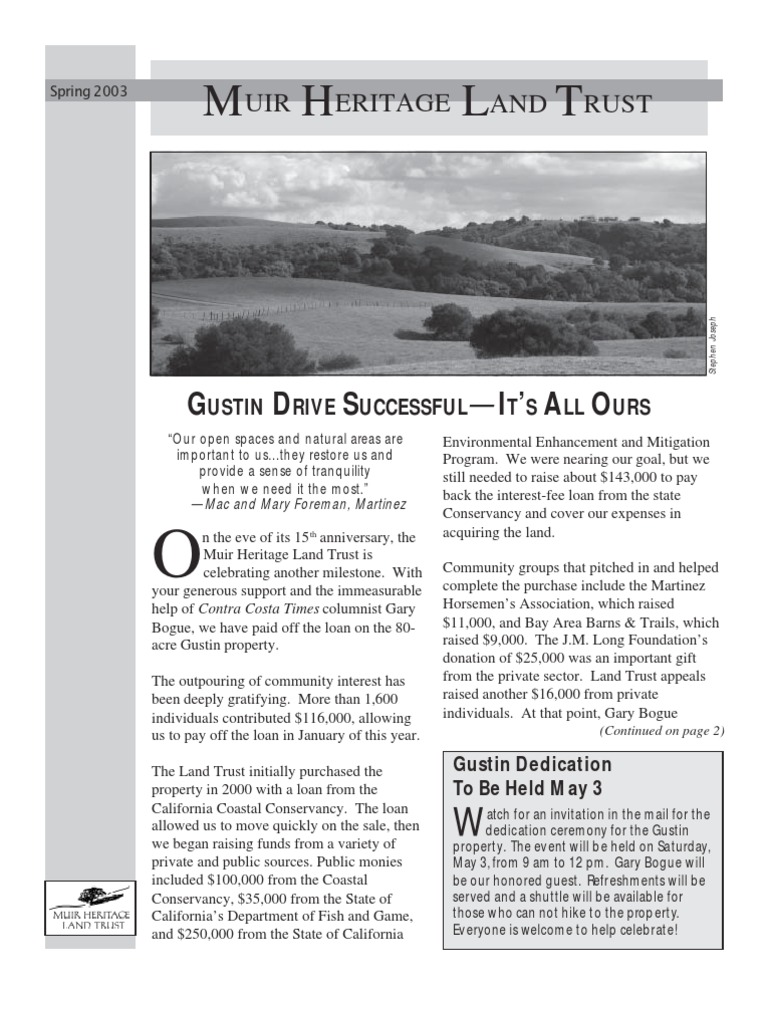 Spring 2003 Muir Heritage Land Trust Newsletter PDF Natural