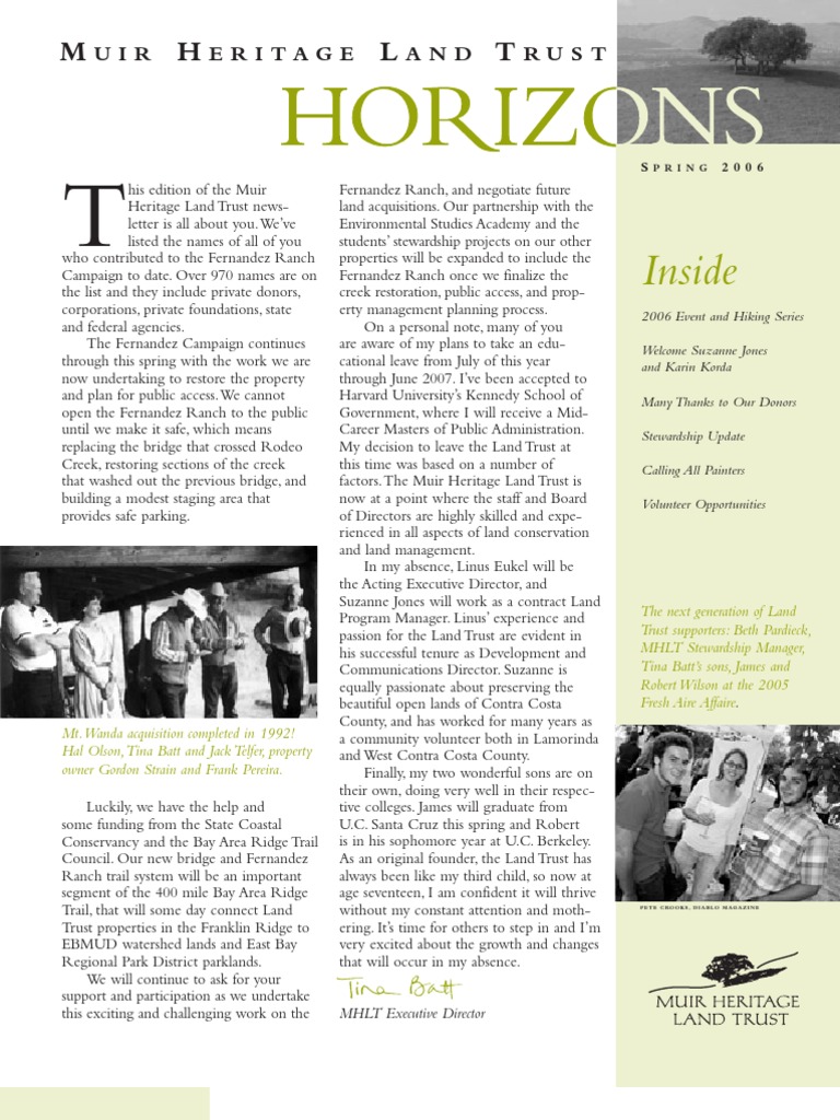 Spring 2006 Horizons, Muir Heritage Land Trust Newsletter Download