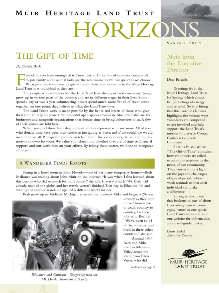 Spring 2008 Horizons, Muir Heritage Land Trust Newsletter PDF John