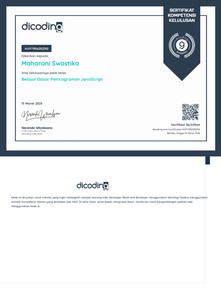 Sertifikat - Basic Java Script | PDF