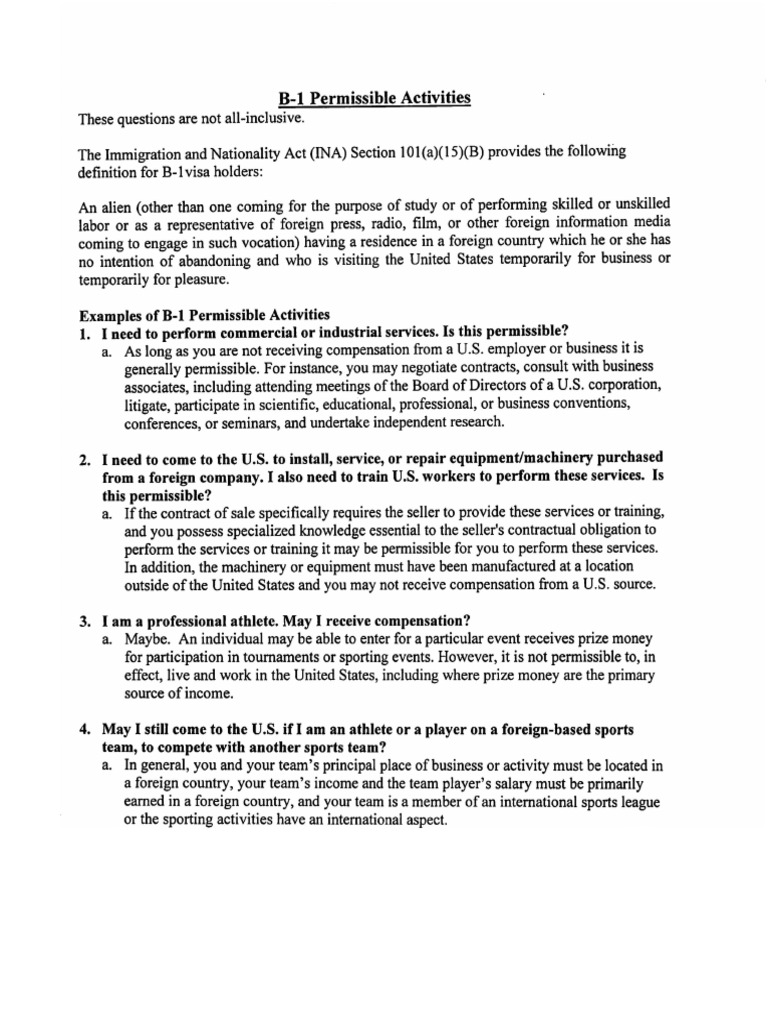 B-1 Permissible Activities | PDF