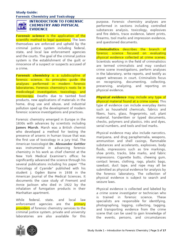 Review Study Guide - Forensic Chemistry and Toxicology | PDF