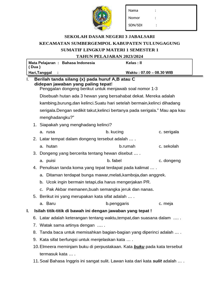 Soal Daring Bahasa Indonesia | PDF