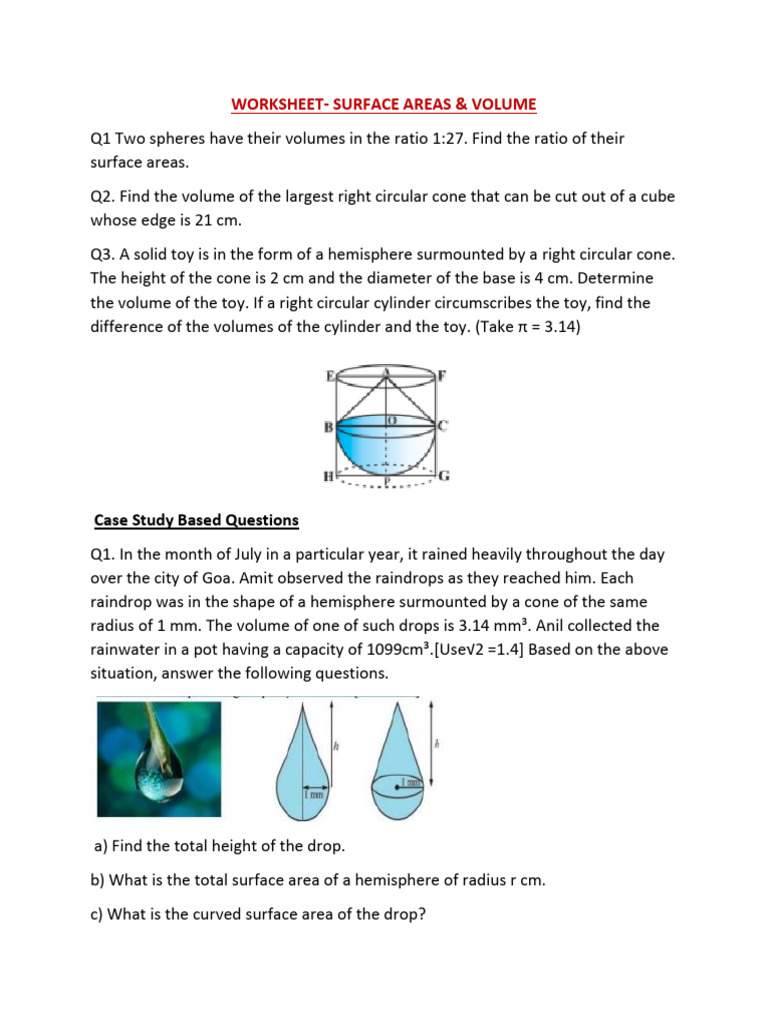 Worksheet - Surface Areas & Volume | PDF