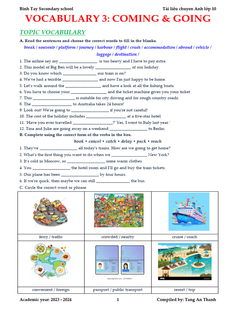 Vocabulary 3 - Coming and Going | PDF
