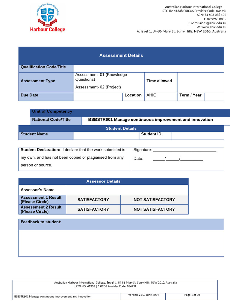 BSBSTR601 Student Assessment Tasks | PDF