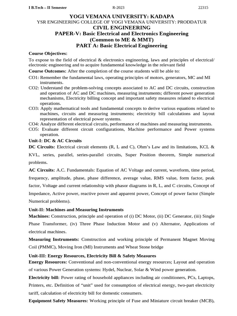 Basic Electrical & Electronics Engineering | PDF