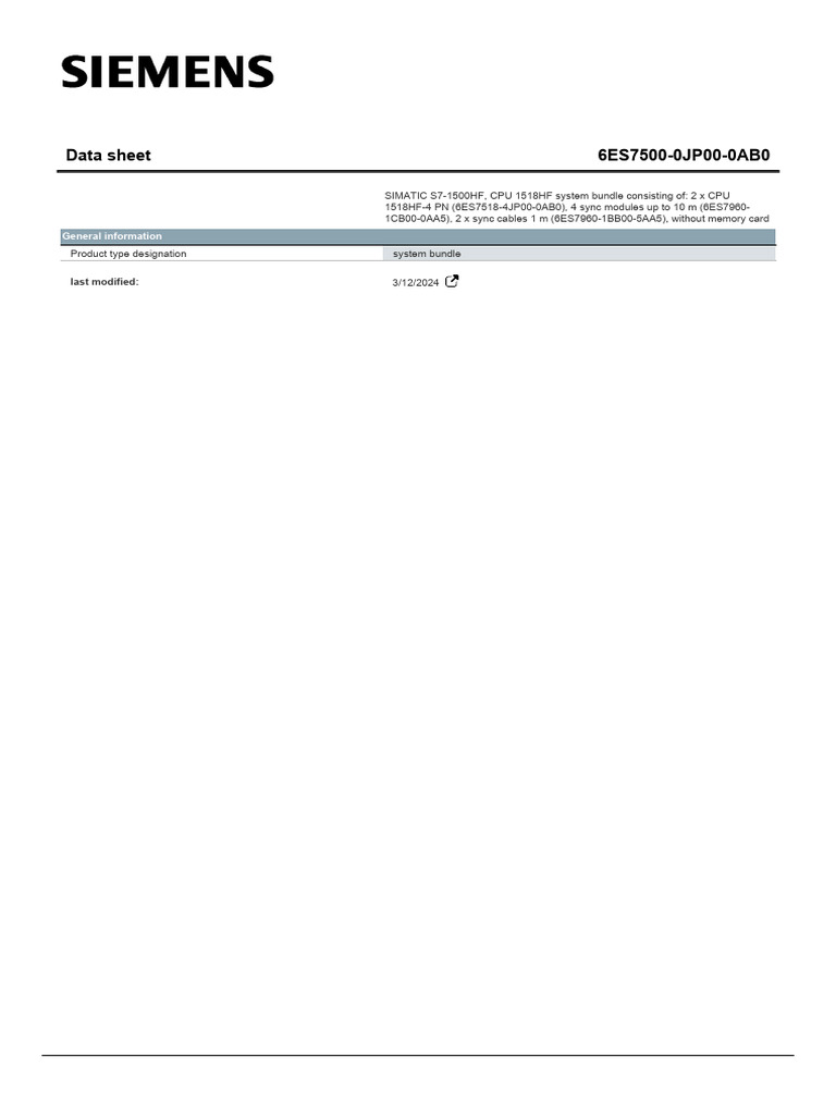 Siemens Datasheet Cover | PDF
