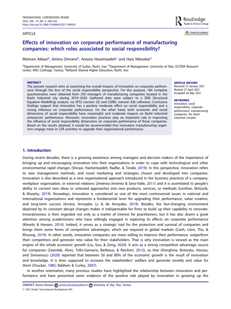 Conflict - Effects of Innovation On Corporate Performance of ...