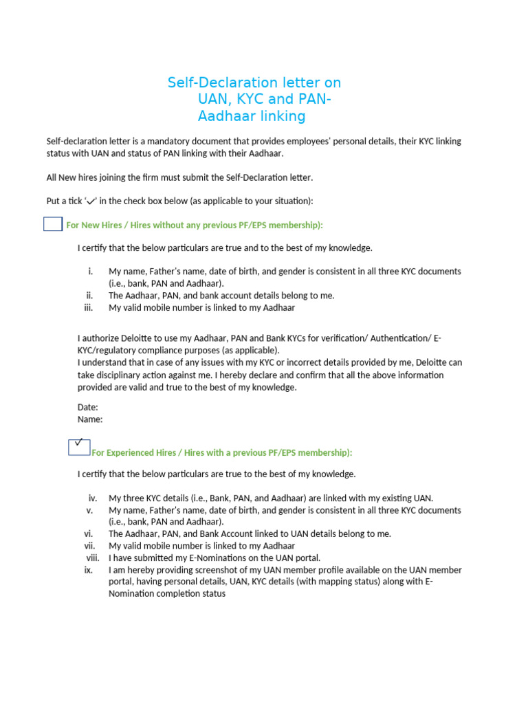 New Self Declaration Form - Word | PDF