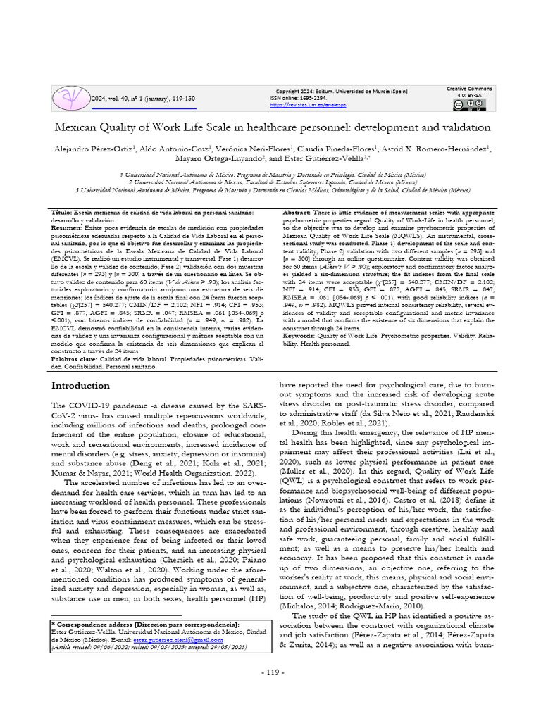 Mexican Quality of Work Life Scale in Healthcare Personnel: Development ...