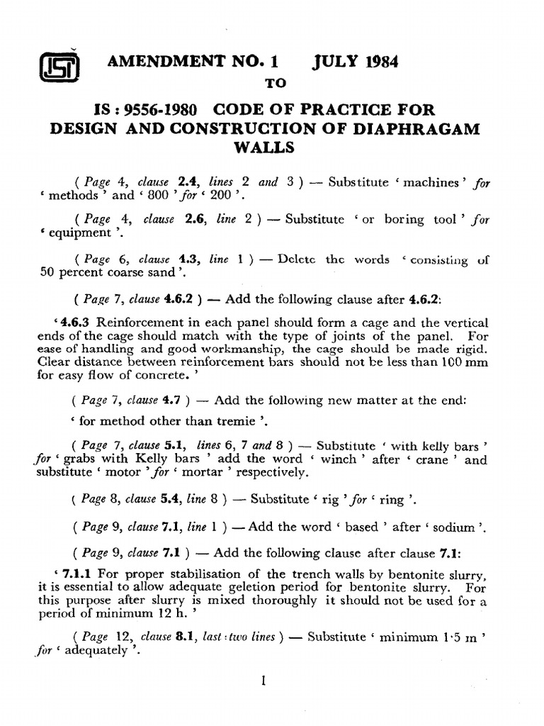 Amendment IS: 9556-1980 Code of Practice FOR Design and Construction of ...