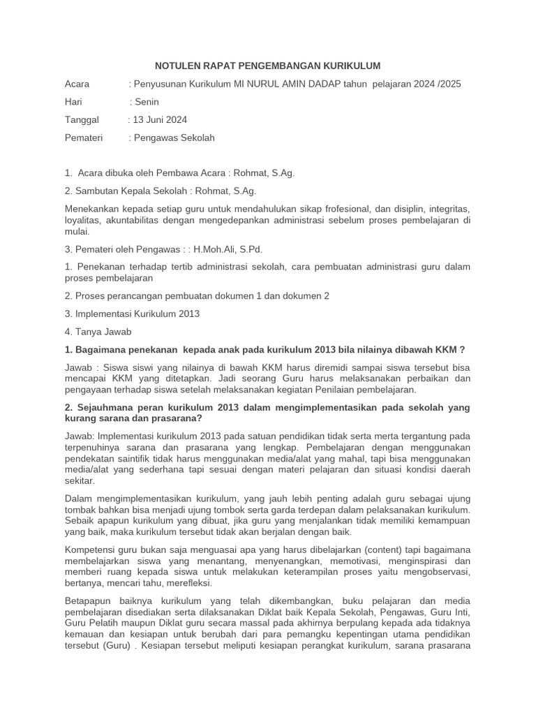 Notulen Rapat Penyusunan Kurikulum | PDF