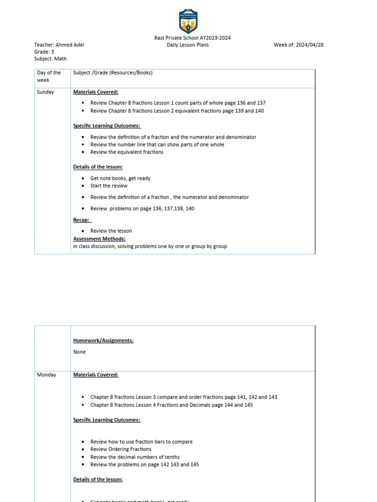 Lesson Plan 28 Apr Math MR Ahmed | PDF