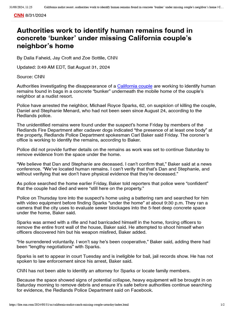 California Nudist Resort - Authorities Work To Identify Human Remains ...