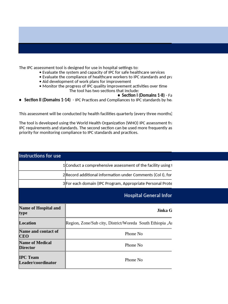IPC Assessment Tool for Jinka Hospital | PDF | Medicine | Health Sciences